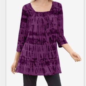 Woman Within Tie-Dye Smocked Square-Neck Tunic. Size 1X.